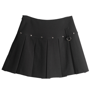 高腰百褶裙女美式辣妹小短裙防走光铆钉爱心扣设计感超短裙半身裙