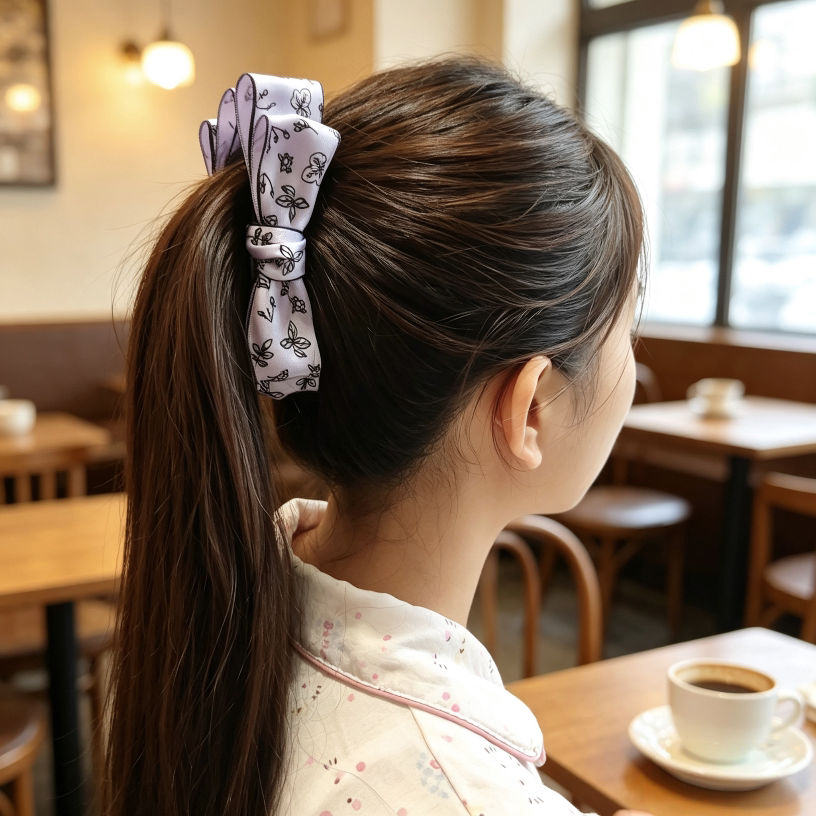 小众手绘花纹蝴蝶结香蕉夹女后脑勺竖夹半扎发防滑洋气百搭发饰
