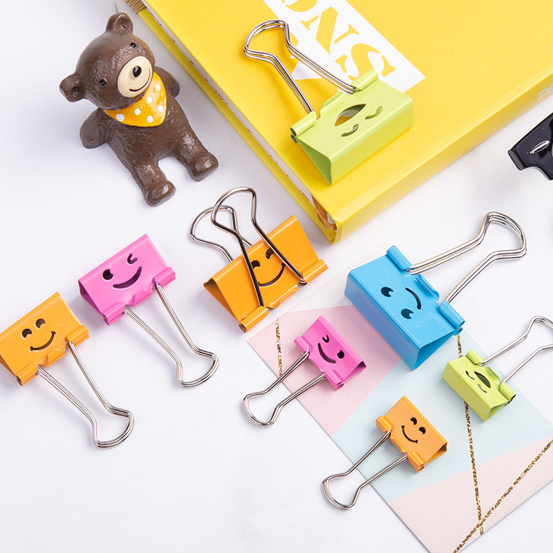 晨光表情笑脸微笑心情夹子彩色长尾夹燕尾夹票夹文件夹子固定书夹子