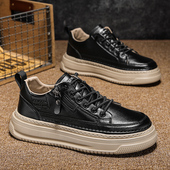 舒适百搭防滑板鞋 2026新款 黑色系带厚底鞋 休闲鞋 男士