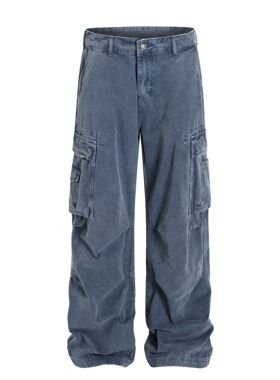 Promiseme美式街头中性款高街高级多口袋设计复古男式宽松牛仔裤