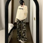 长裤 Promiseme显瘦口袋宽松休闲迷彩裤 男复古拖地vibe工装