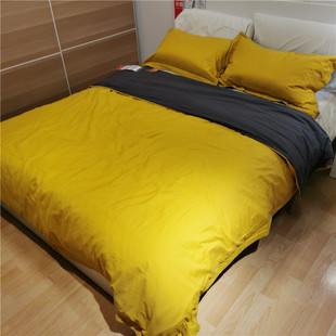 IKEA宜家拉普若全棉被套灰色黄色两面纯棉简约床上被罩含床单特价