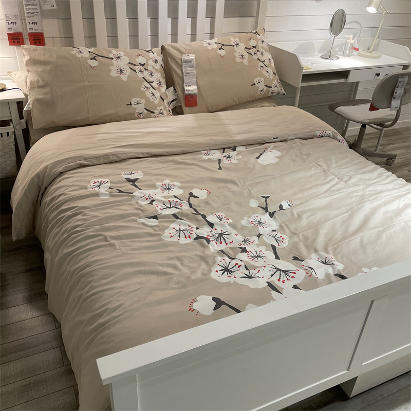 IKEA宜家 床上用品4件套 弗斯达 被套床单枕套米黄/梅花图案特价