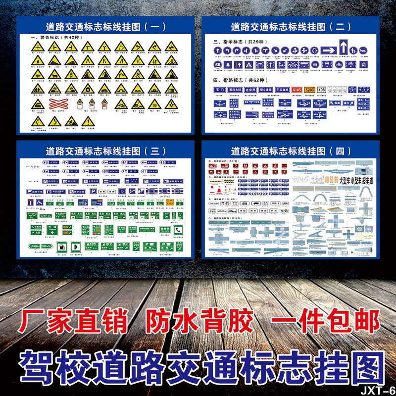 道路交通标志及交警手势墙纸驾校照科目一交规挂图宣传海报装饰画