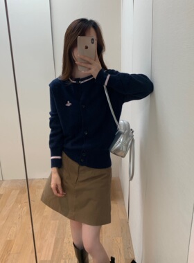 2024秋季新款土星刺绣logo撞色针织开衫女软糯百搭款外穿毛衣外套