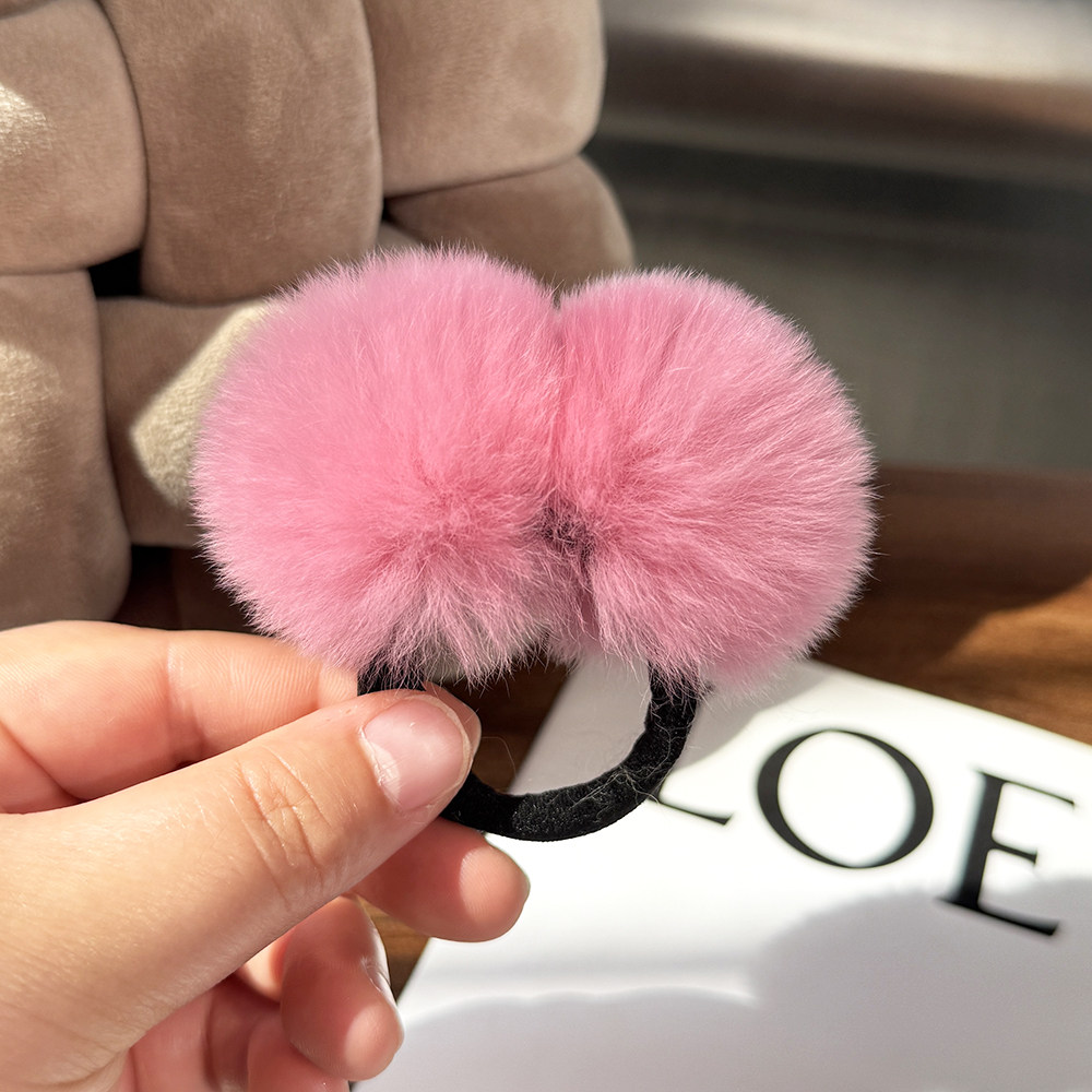 真獭兔毛绒球球头绳可爱简约百搭发绳网红扎头皮筋发圈皮草头饰女