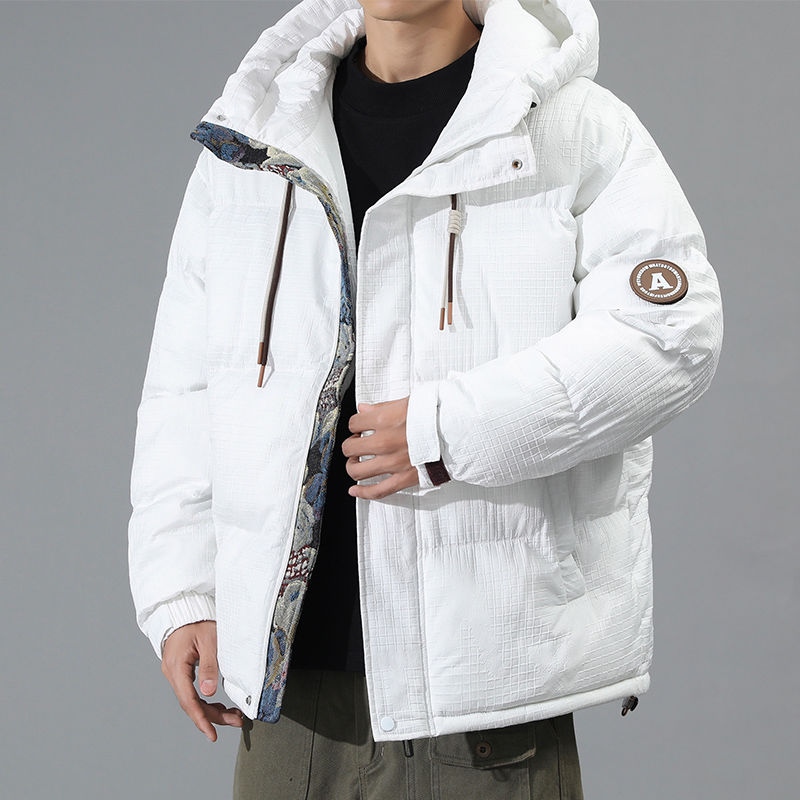 男士白色羽绒棉服潮牌男装上衣2024新款冬季袄子连帽加厚棉衣外套