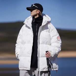 加厚棉衣冬装 白鸭绒羽绒服男款 连帽外套2024年新款 潮牌短款 秋冬季