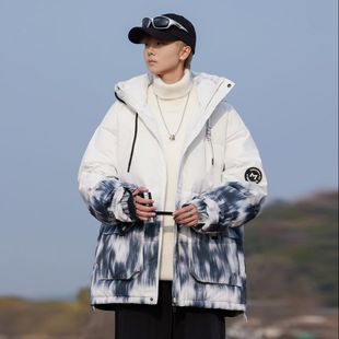 2024新款 冬季 潮牌痞帅休闲宽松加厚面包服外套 羽绒服男士 扎染工装