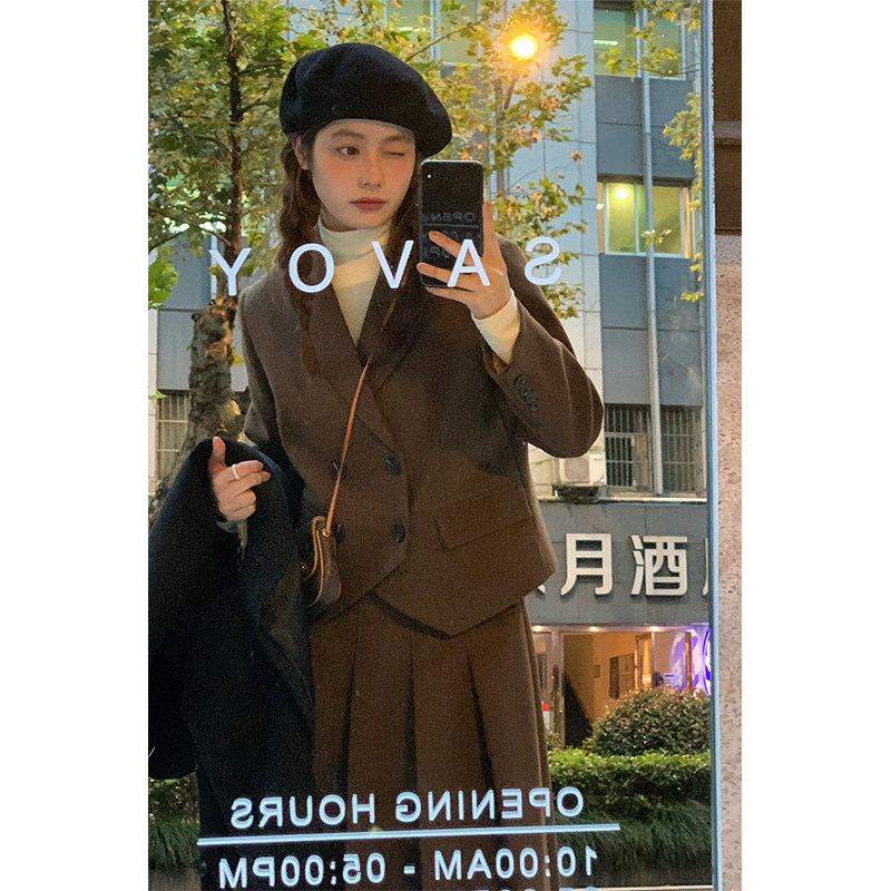 하이 엔드 소규모 대학 스타일 블레이저 전문 한국 드라마 투피스 양복 스커트 여성 가을 겨울 새로운 스타일