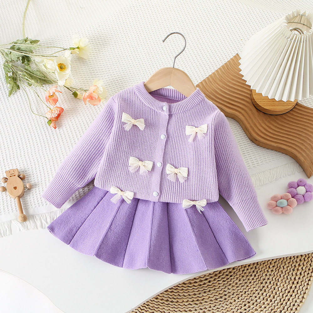 女童毛衣连衣裙春秋韩版012356岁宝宝打底针织开衫外套短裙两件套