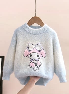 女童针织毛衣水貂绒打底衫秋冬款卡通美乐蒂儿童女宝宝中大童上衣