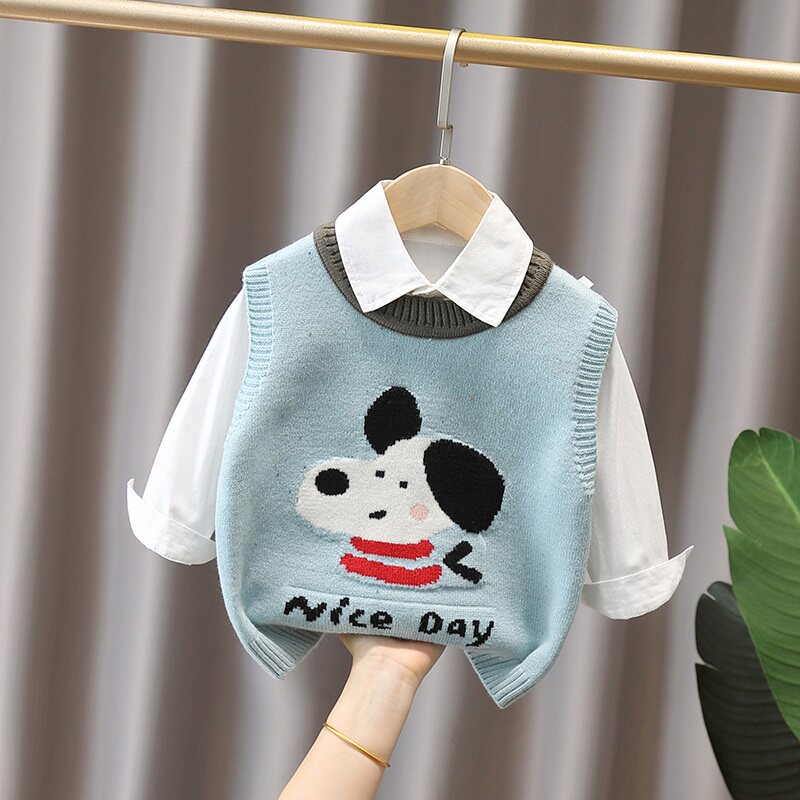 男童婴儿马甲春秋2025新款男宝宝可爱小狗马夹针织衫保暖背心坎肩