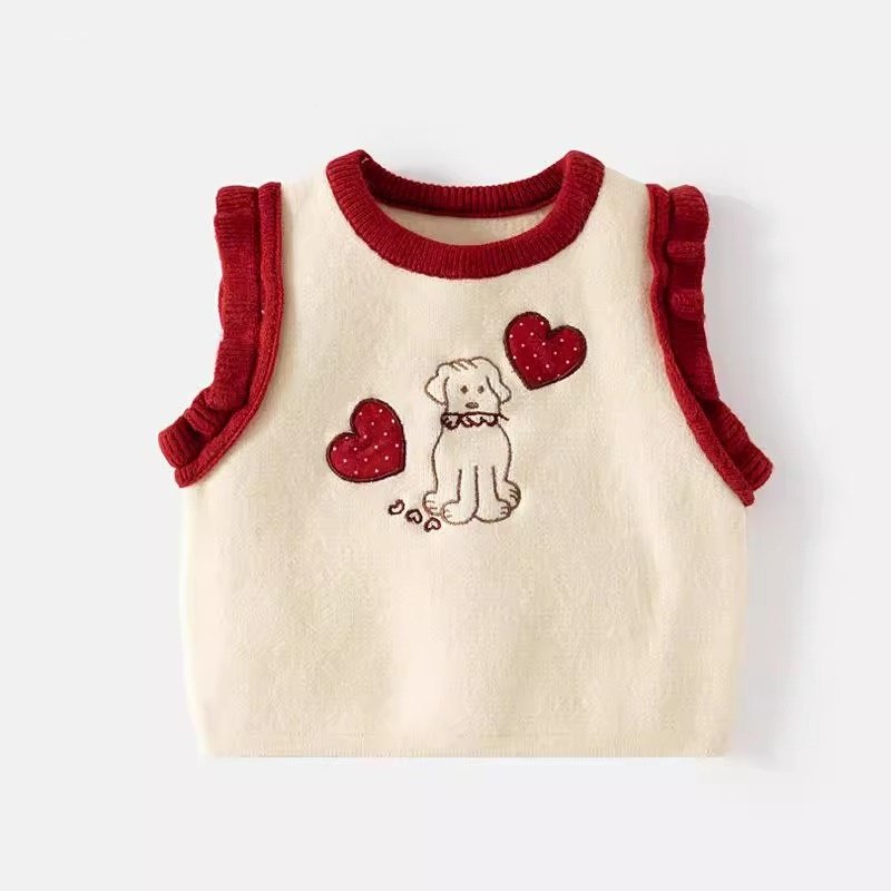 儿童毛衣马甲春季新款百搭女童针织衫无袖背心女孩卡通上衣打底衫