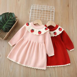 女童针织连衣裙秋冬季新款洋气儿童公主裙周岁女宝宝礼服毛衣裙子