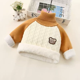 儿童高领毛衣一体绒加绒加厚儿童冬季打底衫内搭宝宝男童针织衫潮