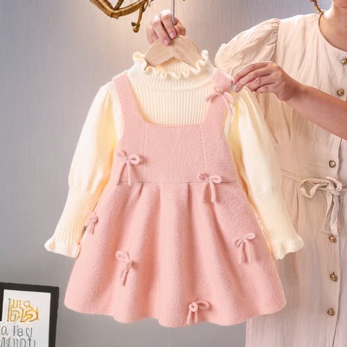 女童针织连衣裙套装秋冬新款儿童毛衣女宝宝时髦洋气公主裙两件套
