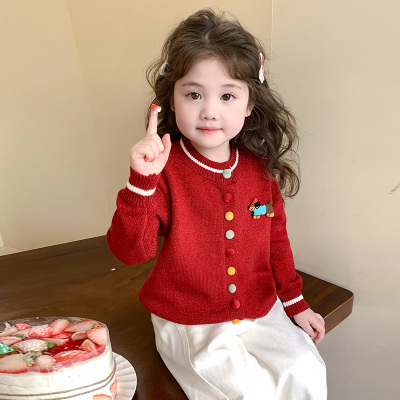 女童针织开衫毛衣秋冬季新款