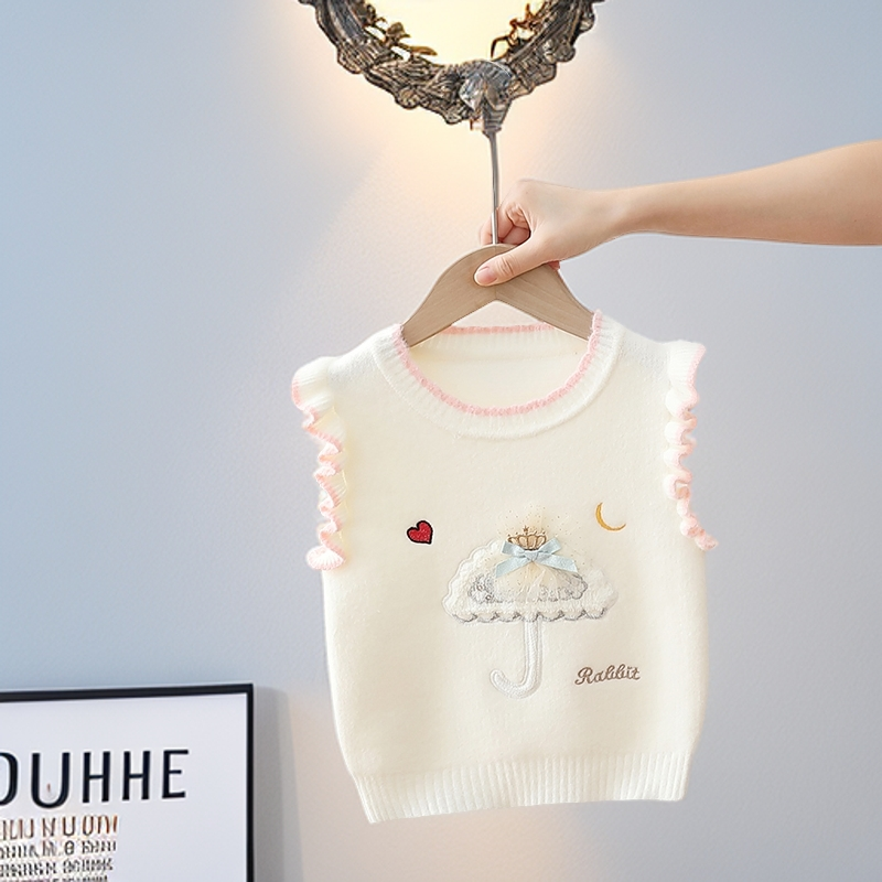 女童针织衫马甲秋冬女宝宝儿童毛衣背心加绒毛线衣坎肩套头打底衫