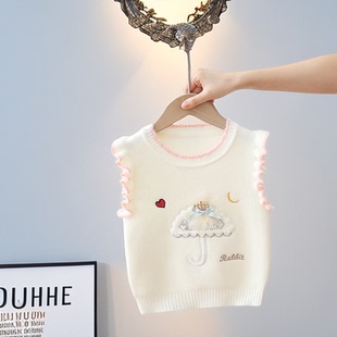 女童针织衫马甲秋冬女宝宝儿童毛衣背心加绒毛线衣坎肩套头打底衫