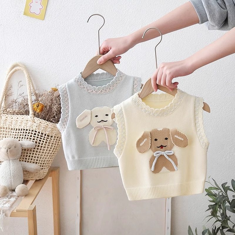 女童马甲春装2025新款女宝宝针织小背心毛衣春秋外穿小童卡通马夹