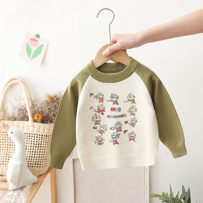 男童毛衣秋冬款卡通针织打底衫加绒加厚儿童男宝宝套头奥特曼上衣