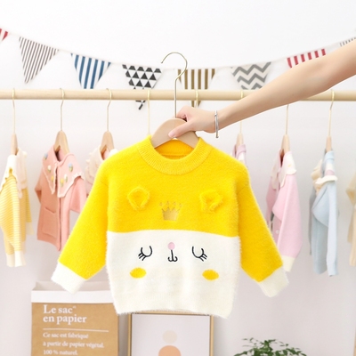水貂绒女孩秋冬中小童卡通风毛衣