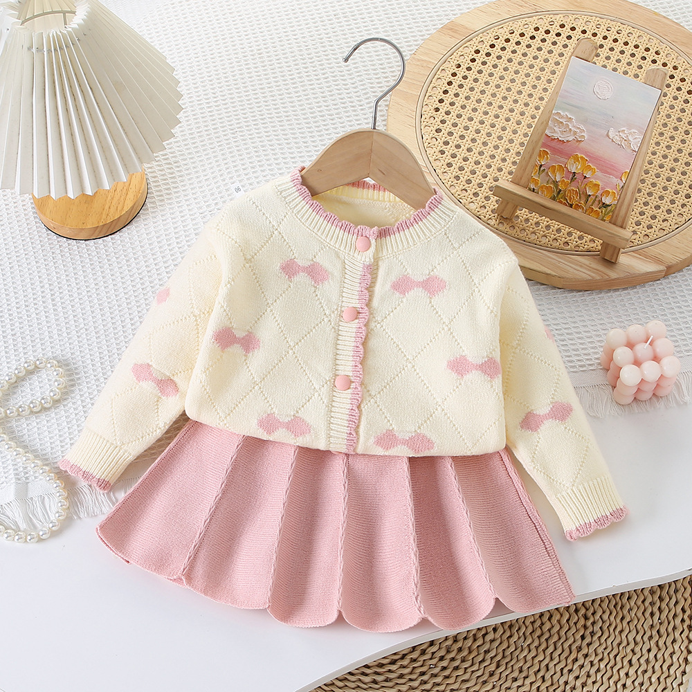 针织公主裙女童春秋装2025年新款洋气裙子小童毛衣开衫百褶裙套装