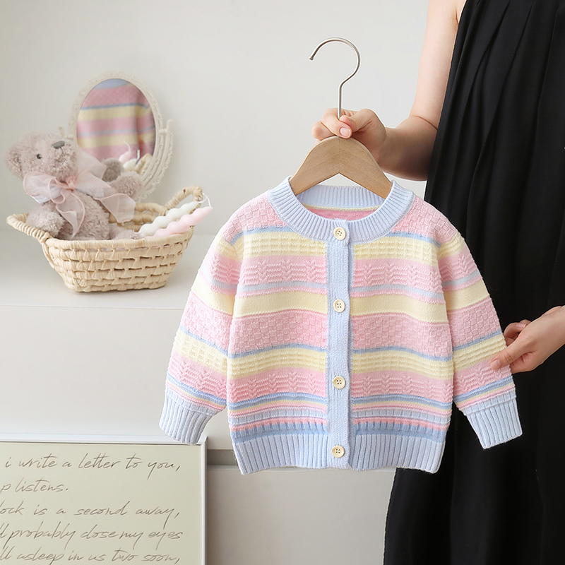 女童撞色针织衫毛衣开衫