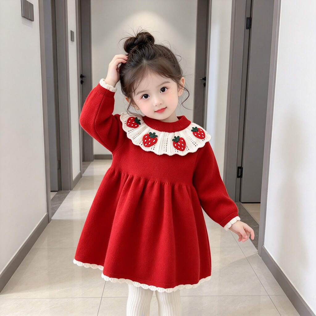 123456岁女童洋气秋冬新款针织衫毛衣裙子女宝宝小香风甜美连衣裙