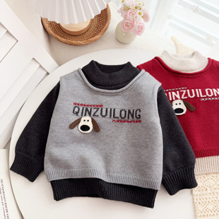 婴幼儿童毛衣加德绒针织衫男宝宝卡通洋气男童加绒加厚保暖打底衫