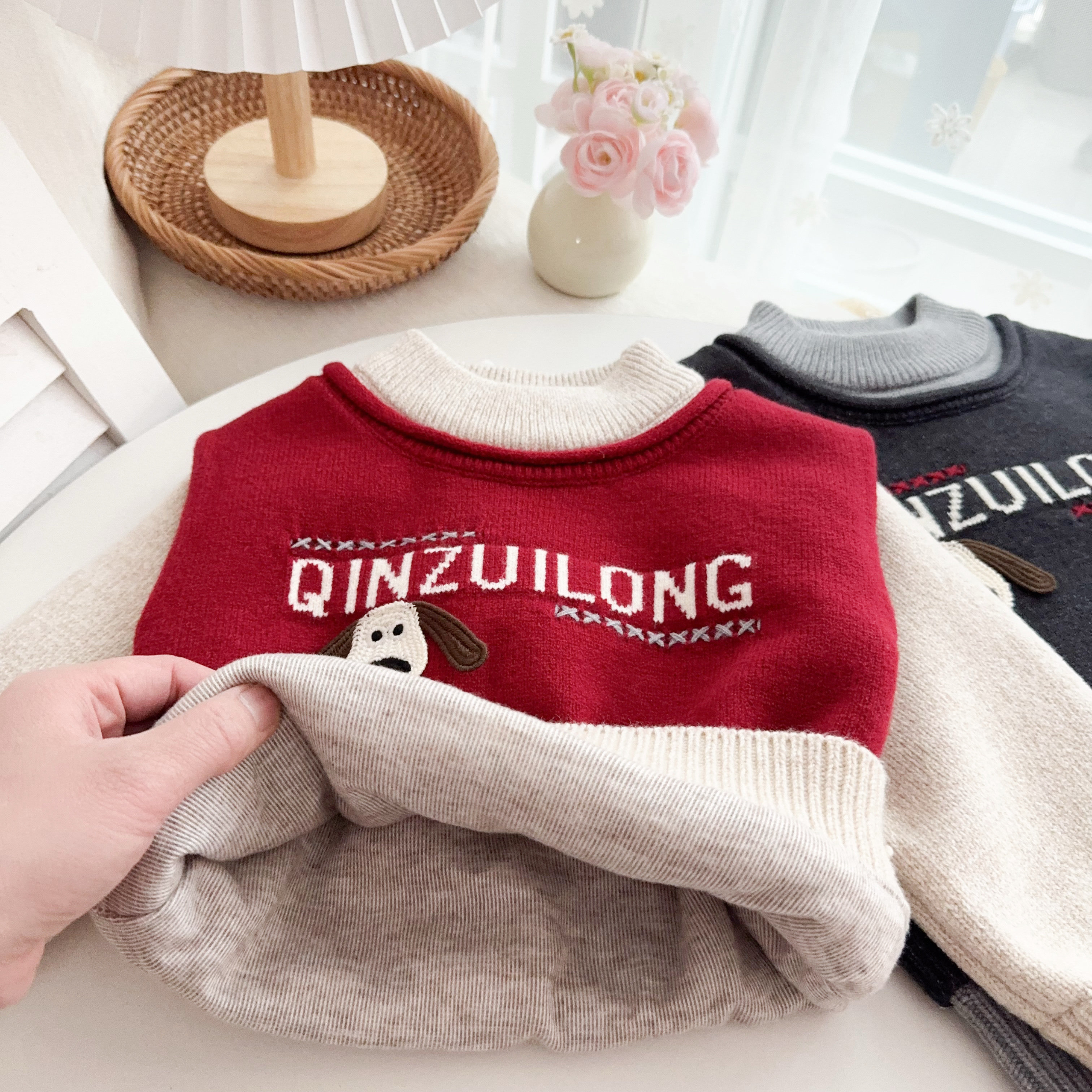 男童针织衫毛衣秋冬季加绒加厚洋气卡通时髦中小童冬装打底衫上衣