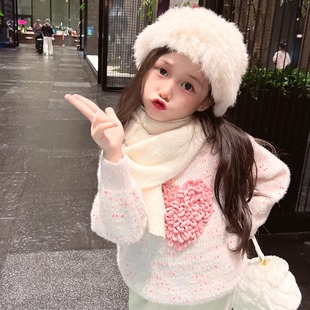 女童加绒水貂绒毛衣宝宝儿童针织衫 2025冬新款 可爱爱心圆领打底衫