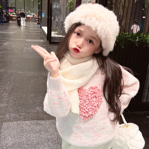 女童加绒水貂绒毛衣宝宝儿童针织