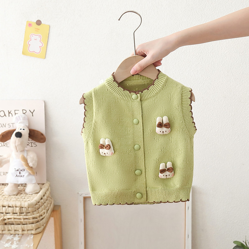 婴幼儿童马甲背心春秋女童新款无袖坎肩马夹女宝休闲针织开衫毛衣
