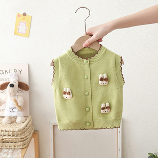 婴幼儿童马甲背心春秋女童新款无袖坎肩马夹女宝休闲针织开衫毛衣