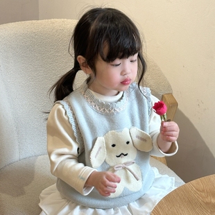 女童马甲毛衣春秋装2025新款洋气婴幼儿卡通儿童毛线针织内搭女孩