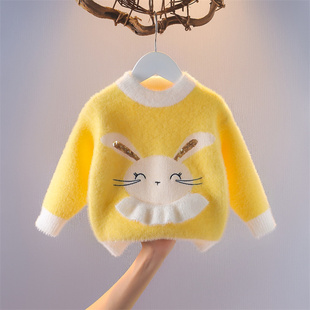女童水貂绒打底针织衫套头毛衣秋冬装2025新款儿童洋气卡通毛线衣