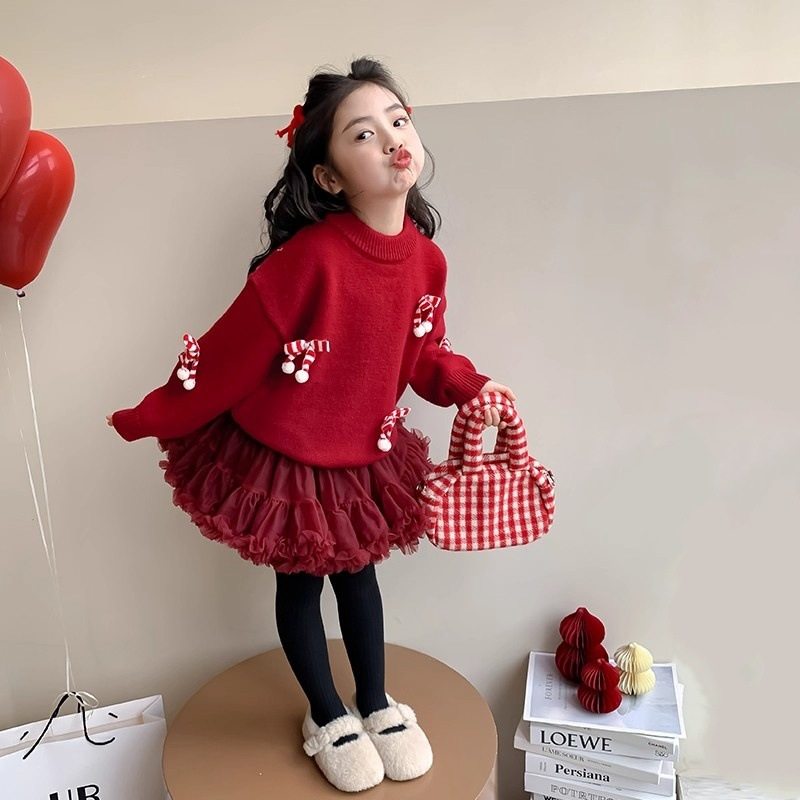 女童tutu裙针织衫毛衣套装秋冬装新款儿童洋气裙子宝宝红色过年服,童装/婴儿装/亲子装,套装,淘宝优惠券,粉丝福利购,淘宝优惠卷