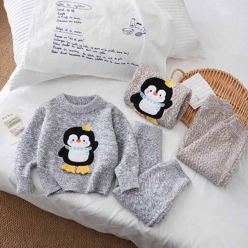 男童半边绒睡衣冬儿童卡通保暖家居服男宝宝加厚男孩上衣裤子套装