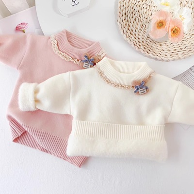 女童加绒毛衣羊羔绒一体绒打底衫