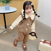 上衣女孩宝宝花朵针织背心 儿童荷叶边无袖 女童毛衣马甲春秋季 新款