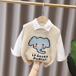 儿童背心男童针织毛衣卡通坎肩打底衫春秋季新款小童薄款宝宝马甲