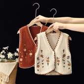 马甲开衫 毛衣宝宝无袖 春秋季 儿童洋气刺绣开衫 背心 新款 女童针织衫