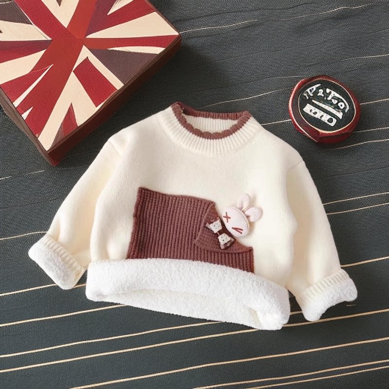 女童毛衣一体羊羔绒套头打底衫女宝宝加绒加厚内搭针织衫儿童洋气