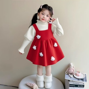 女童毛衣连衣裙套装时髦儿童秋冬新款洋气女宝宝卡通针织公主裙子