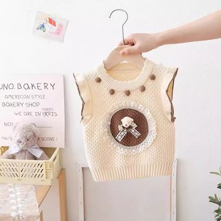 儿童毛衣秋季背心女童打底衫中小童卡通马甲针织衫春秋冬内搭坎肩