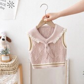 2345岁女童针织马甲背心海军领学院风儿童春秋装 坎肩外穿洋气毛衣