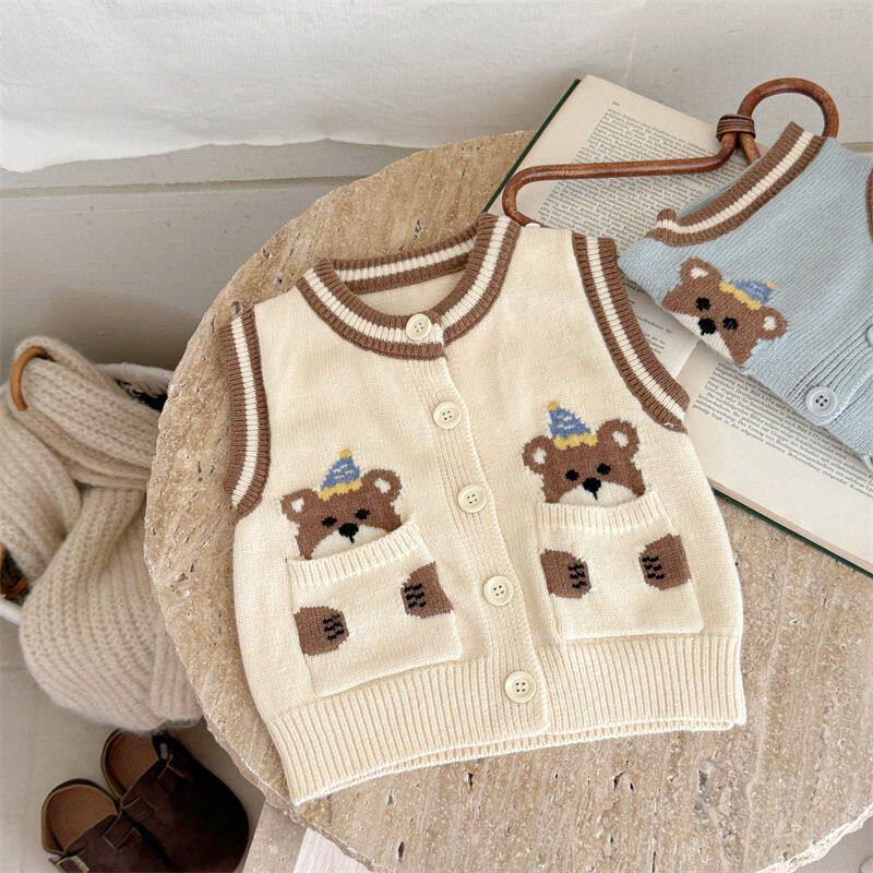 男童针织开衫毛衣马甲春秋新款上衣男宝宝毛衣开衫卡通小童秋外套